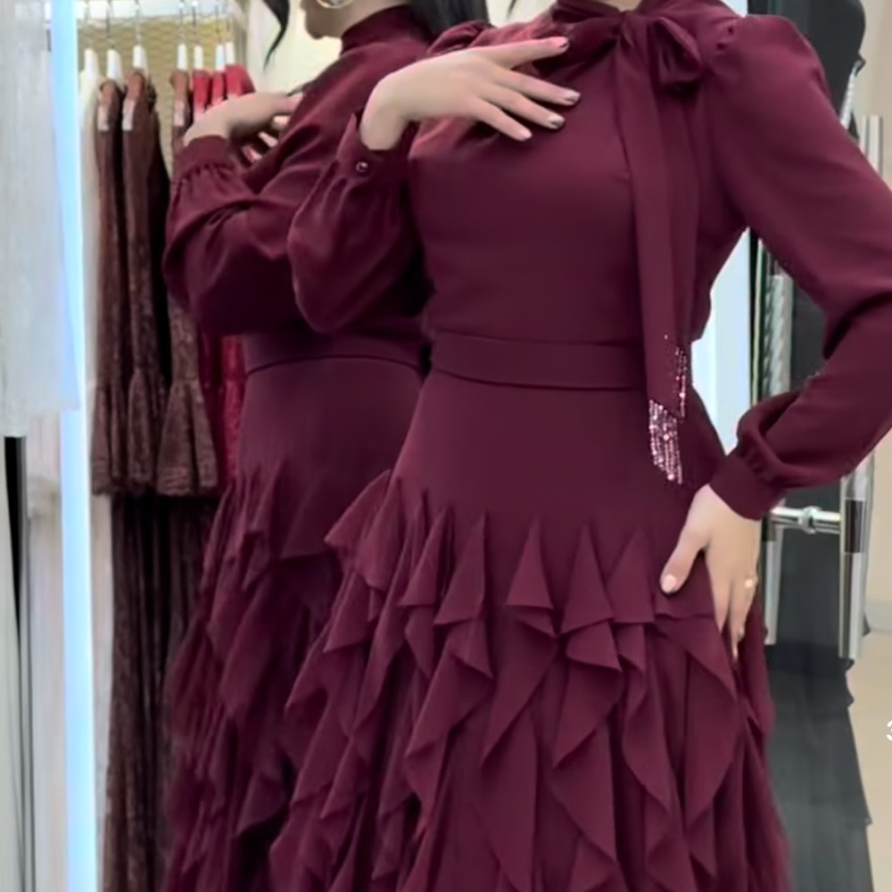 Elegant Brown Ruffle Dress